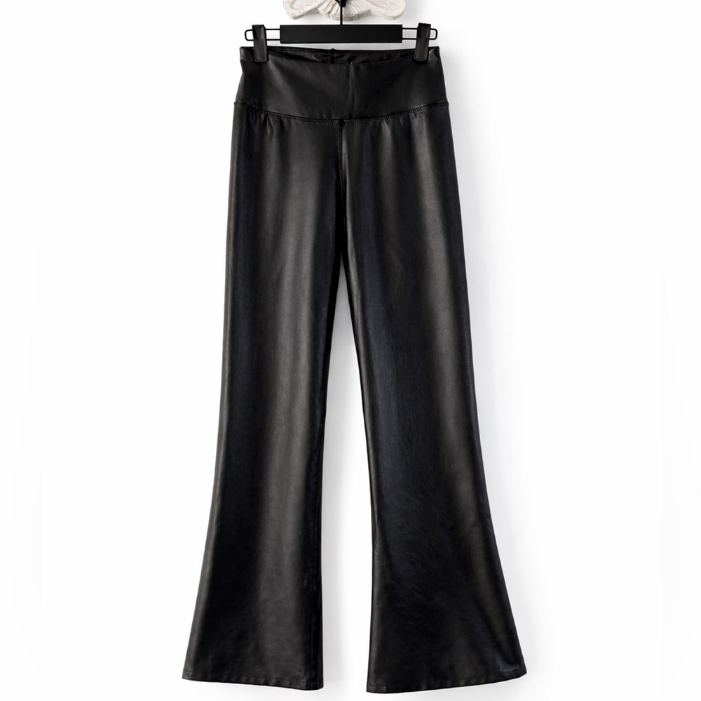 Aeropostale Faux Leather Flare Pants Black High Rise Vegan Leather 31” Inseam